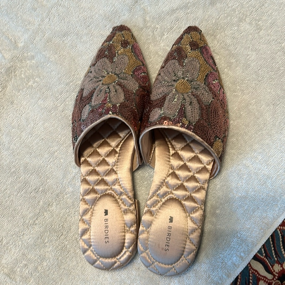 Birdies “The Dove” petal pink sequin mules